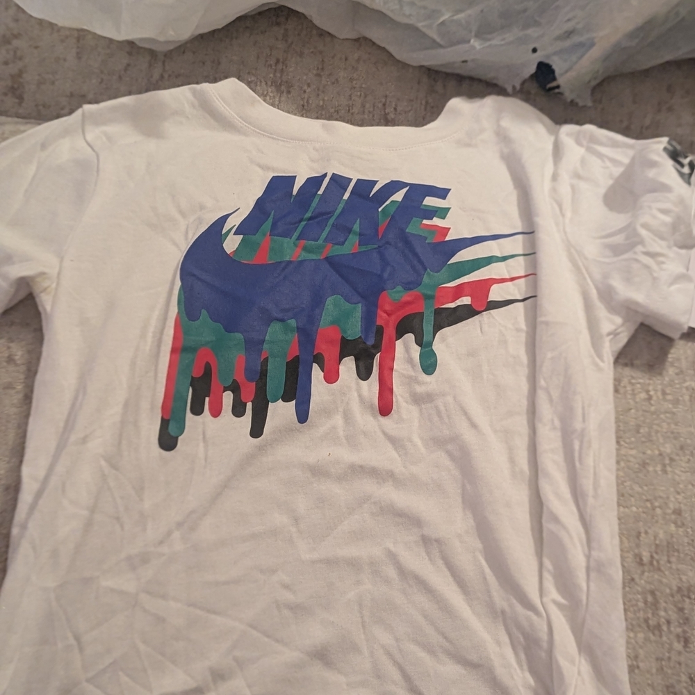 Nike White Tee with Dripping Multicolor Logo